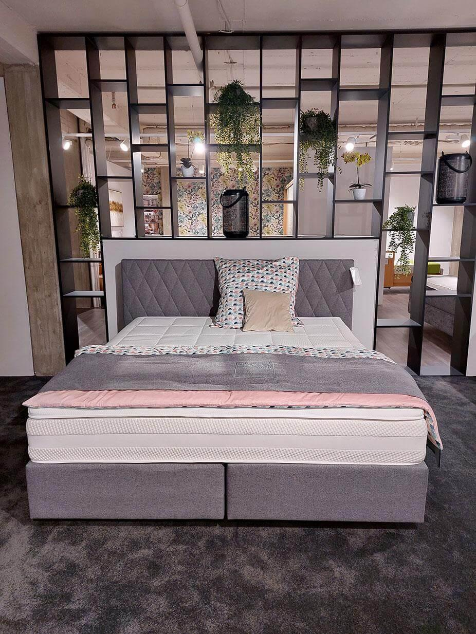 Global - Boxspringbett Global Valencia Comfort Bezug Stoff Nika Grey Grau Schwebesockel Schwarz Mit Matratze Und Topper - 3