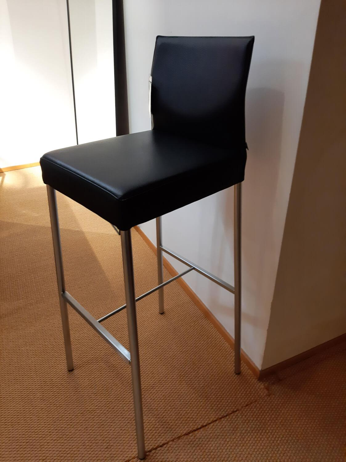 KFF - 3er-Set Barhocker Glooh 1076 Kunstleder Schwarz Gestell Aluminium - 3