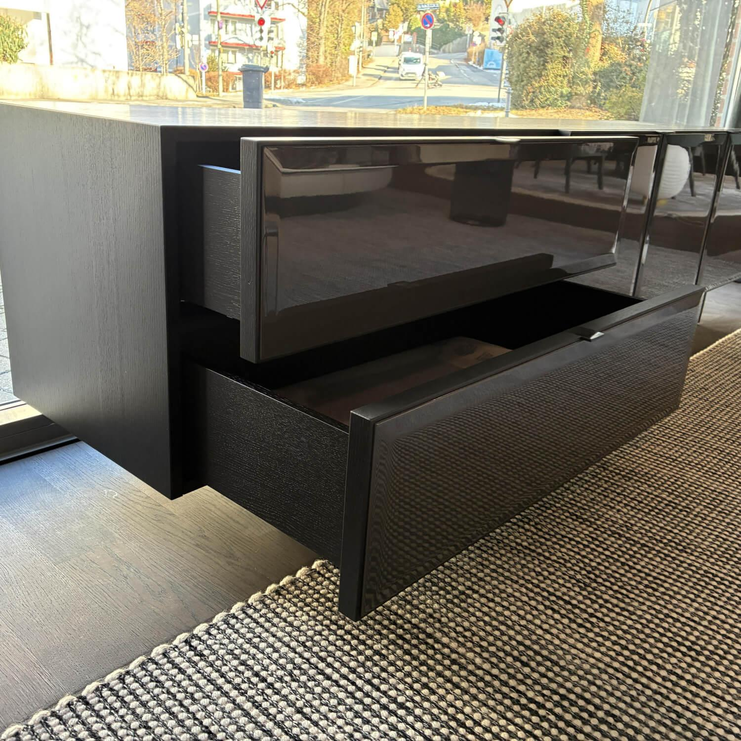 Minotti - Sideboard Morrison Lack Hochglanz Granit Anthrazit Korpus Furnier Eiche Mokkafarbig Lackiert - 8