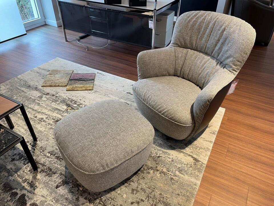 Walter Knoll - Sessel Ishino 196 10 C Innen Stoff Savannah Platinum Grau Rücken Leder Select Schwarz Drehteller Stahl Schwarz Inklusive Hocker - 5