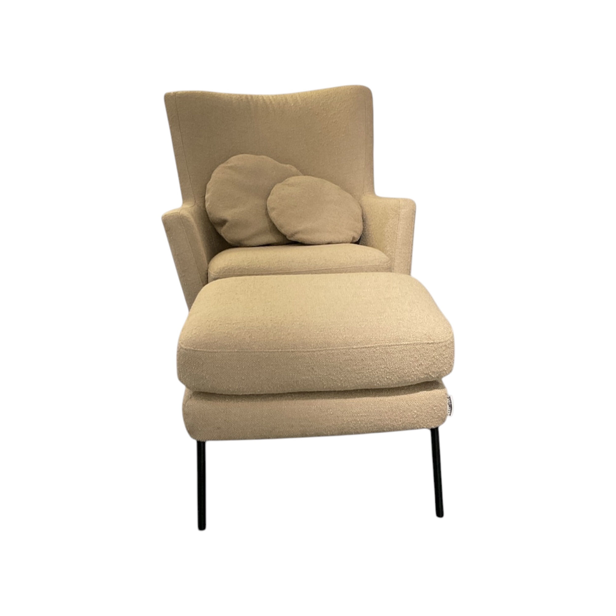 Casamobile Living - Sessel Boston Stoff Heather 2 Light Beige Gestell Metall Schwarz Inklusive Fußhocker  - 1