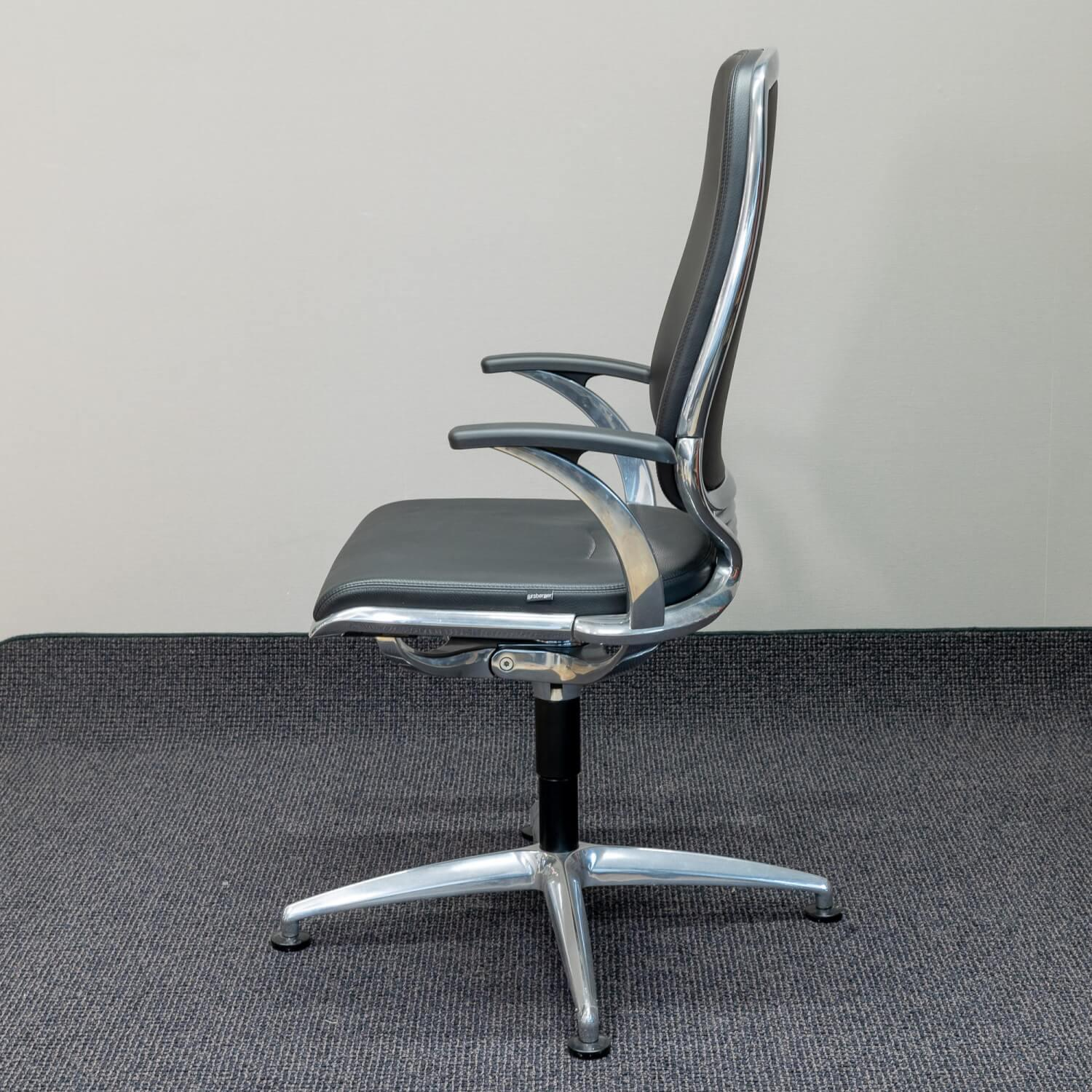 Bürodrehstuhl AL 3 Leder Schwarz4-Sternfuß Aluminium