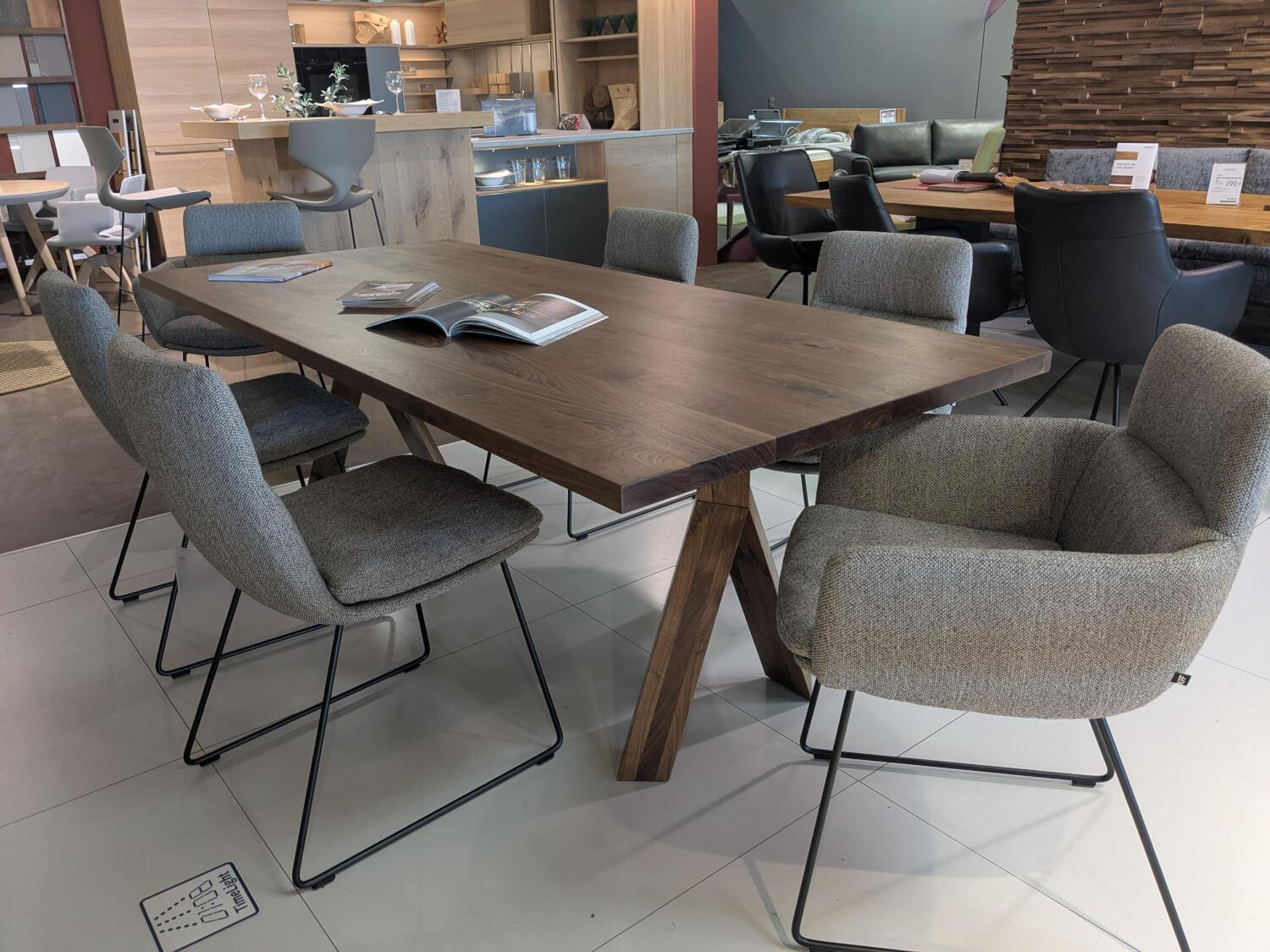 KFF - Tischgruppe Furca 6 Stühlen Faye Stoff 1202 Greige Füße Metall Schwarz - 11