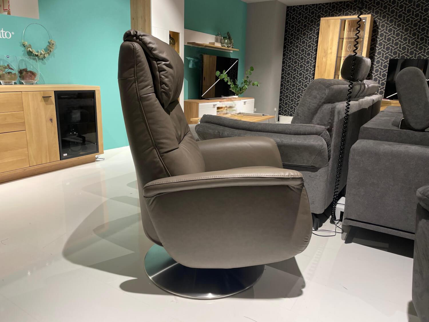 himolla - Sessel Cumulus Quartet 9720 Emil 24L42 R Leder 71 Torro Vulkan Braun Grau Teller Edelstahloptik - 5