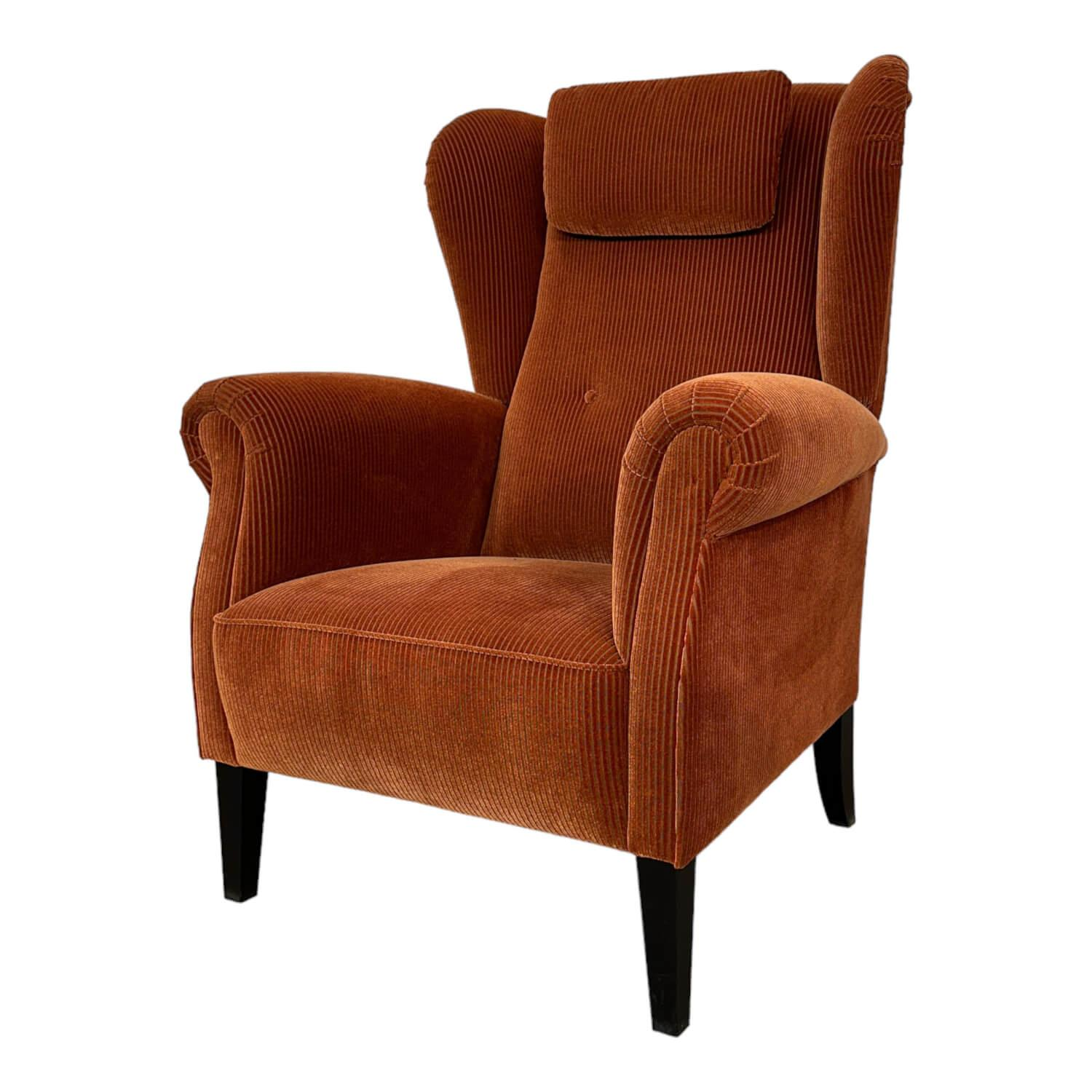 Puhlmann - Sessel Keitum Stoff Velour Coto 02 Orange Füße Schwarz Mit Verstellbarer Lehne Und Nackenkissen - 1