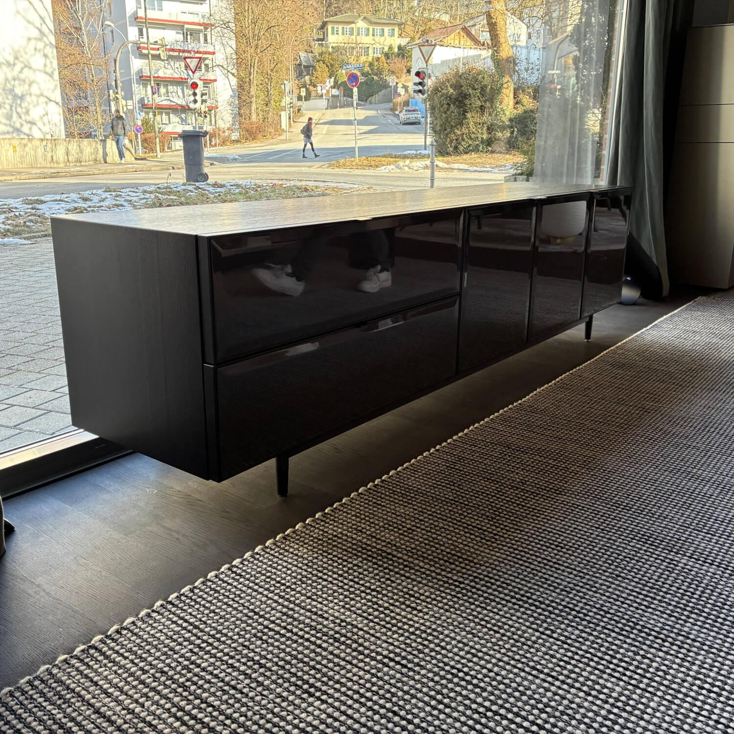 Minotti - Sideboard Morrison Lack Hochglanz Granit Anthrazit Korpus Furnier Eiche Mokkafarbig Lackiert - 5