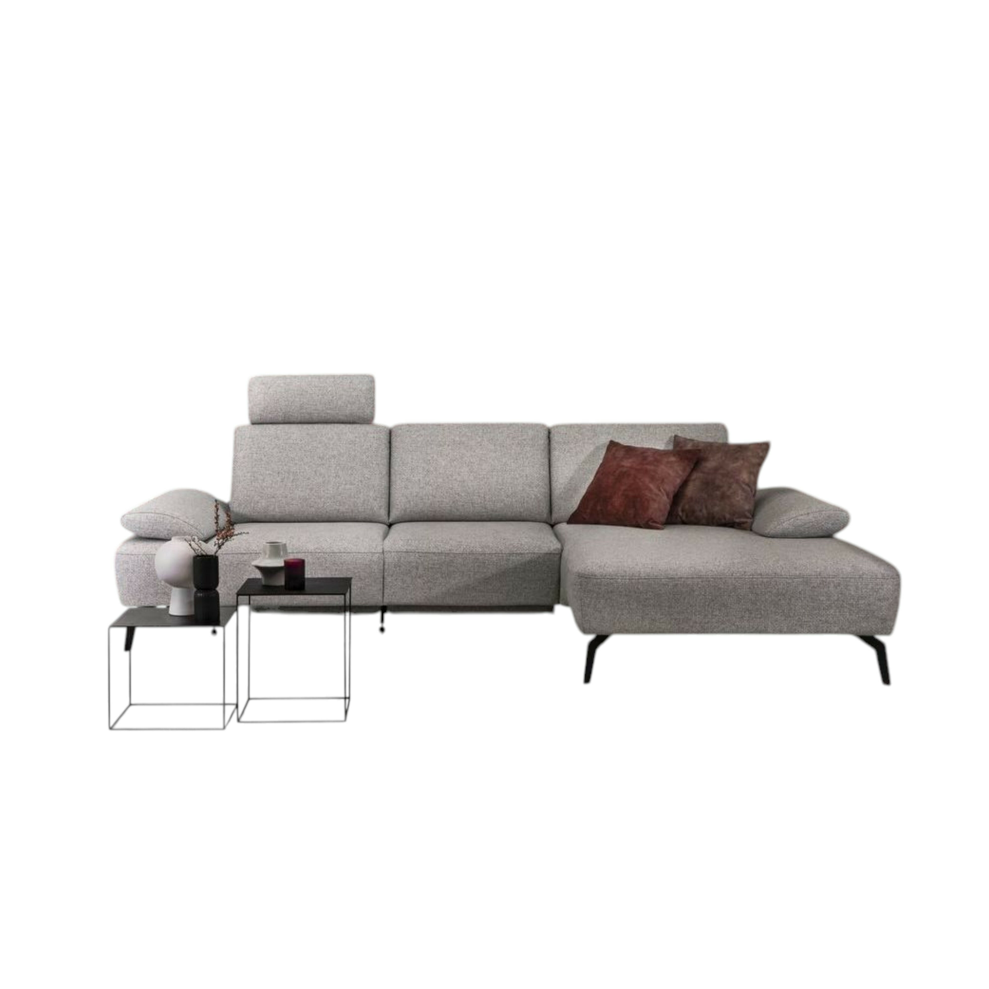 Comfort Republic - Ecksofa Theodor Stoff Cantona 2a Beige Füße Metall Schwarz mit motorischer Fußstütze - 1