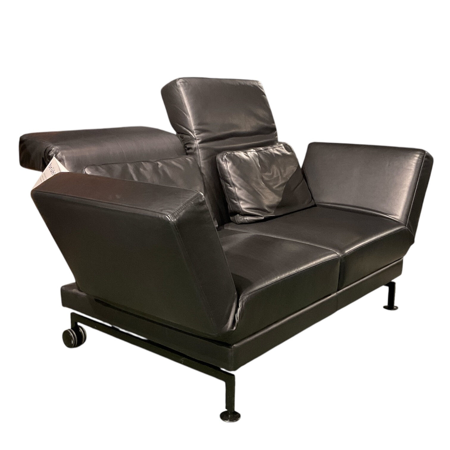 Brühl - Funktionssofa Moule Small Leder Lama 5669 0010 Schwarz Gestell Metall Mit Alu Rollen Hinten - 2
