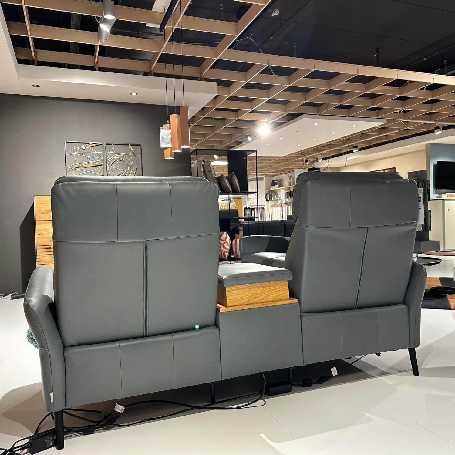 Natura - Garnitur Sofa Fresno Leder Mercury Blue Grey Blau Grau Metallfuß Schwarz Matt Mit Motorischer Relaxfunktion - 5