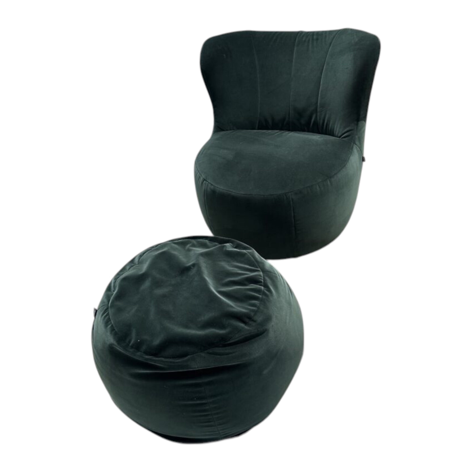 freistil Rolf Benz - Sessel 173 Stoff Velour Polyester 6084 Dunkel Tannengrün Mit Kunststoffgleitern Inklusive Pouf - 1