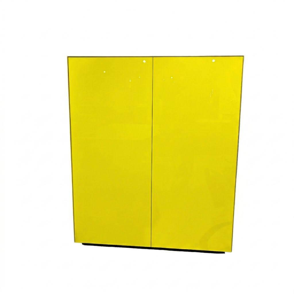 Scholtissek - Highboard Geschirrschrank Novus Glas Glänzend Zinkgelb Gelb Korpus Knorrige Eiche, Gestell Sockel 5 cm, schwarz - 1