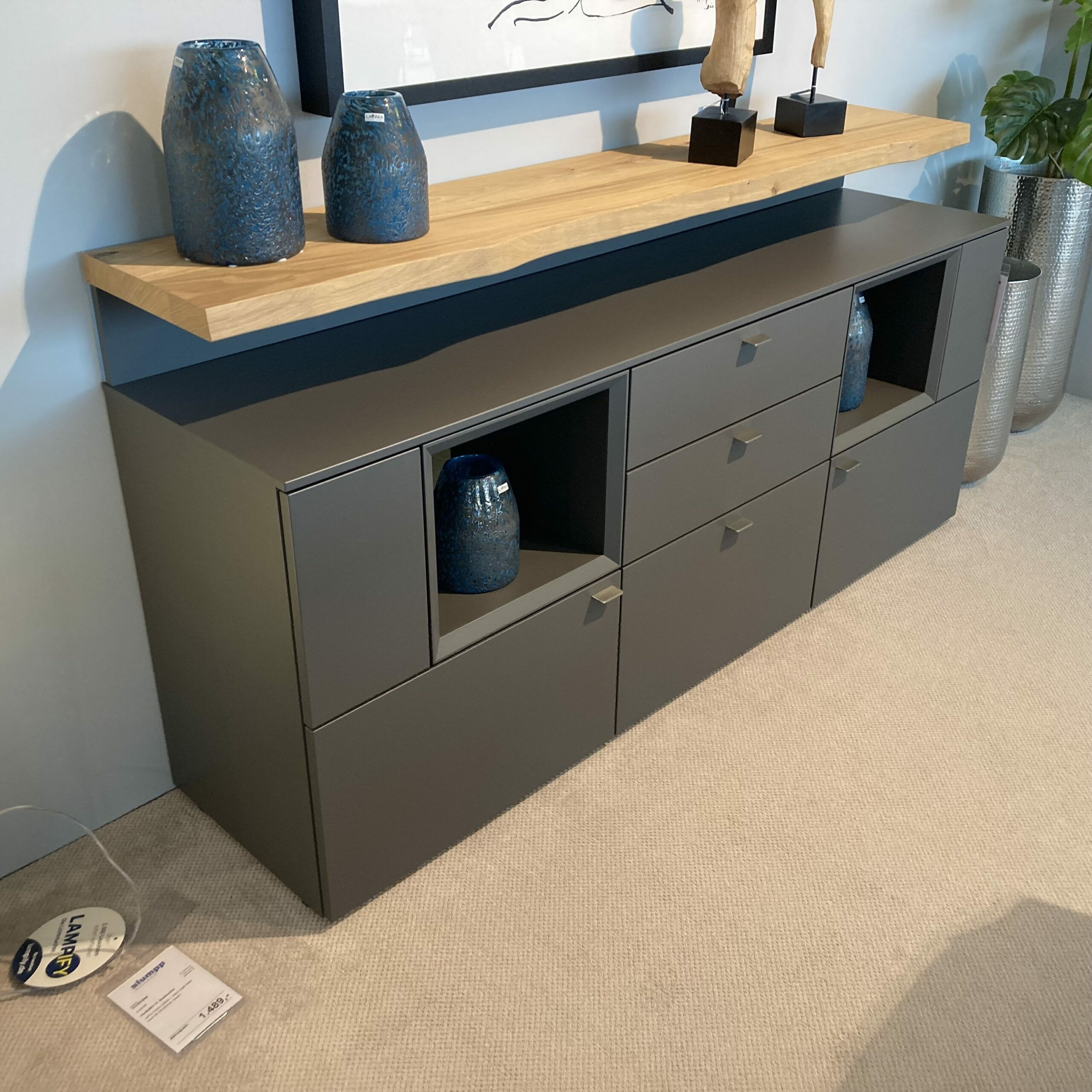 Venjakob - Sideboard Vitus Lack Schiefergrau Matt Ablage Eiche Rustico Hell Geölt - 5