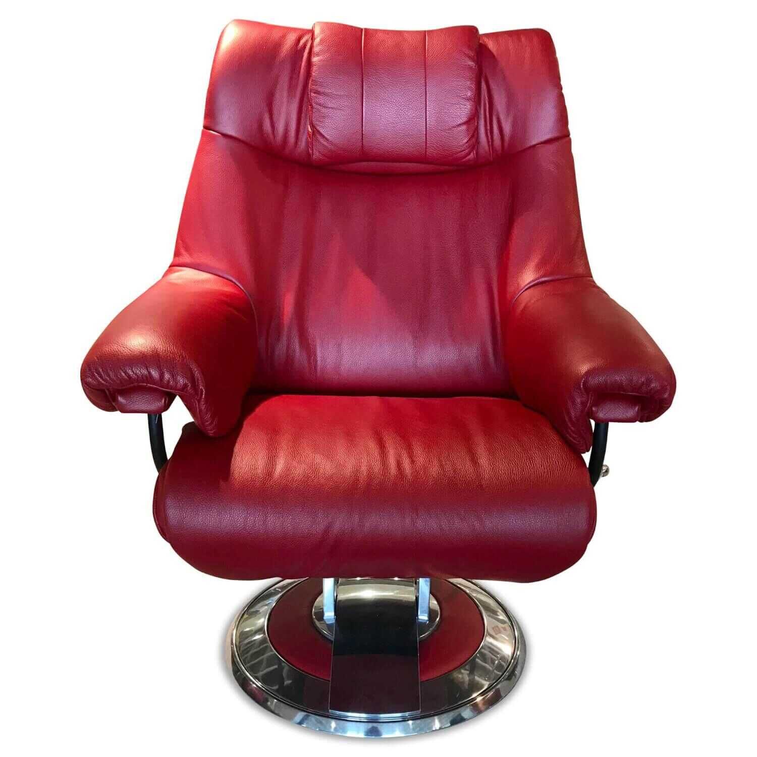 himolla - Sessel Zerostress Leder 33 Rot Longso Chiant mit Nackenkissen - 1