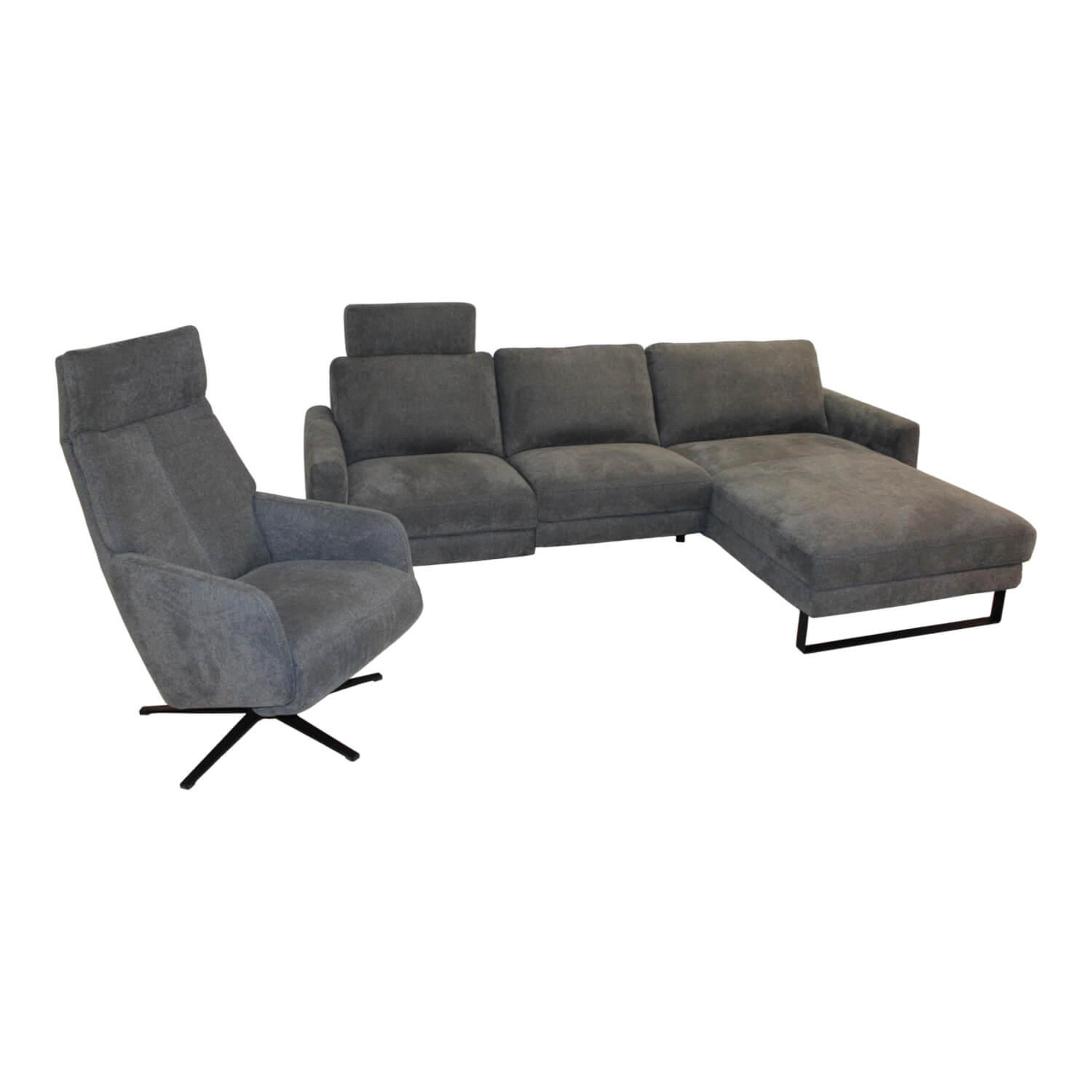 Garnitur Cadiz Stoff 56 Clever Grau Ecksofa mit Sessel DFM - Garnitur Cadiz Stoff 56 Clever Grau Ecksofa mit Sessel - 1