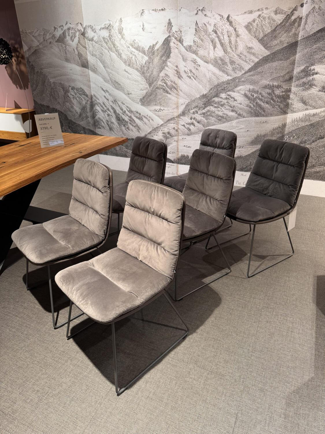 KFF - 6er Set Stuhl Arva Leder Dakota 6006 Grey Drahtkufengestell Metall Eisenblank Grau Lackiert - 5