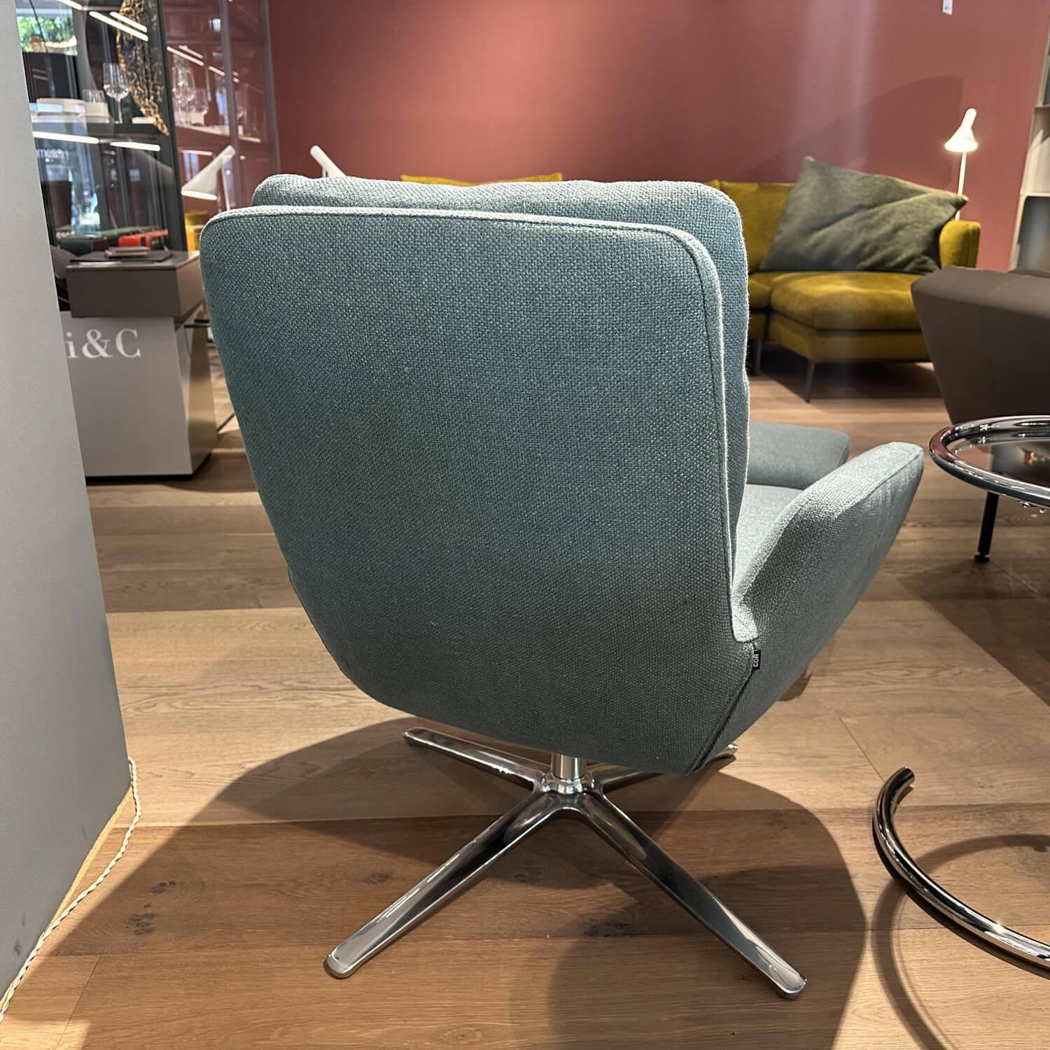 COR - Drehsessel Cordia 15122 Stoff 8310 Aquablau Gestell Aluminium Poliert Inklusive Hocker - 8