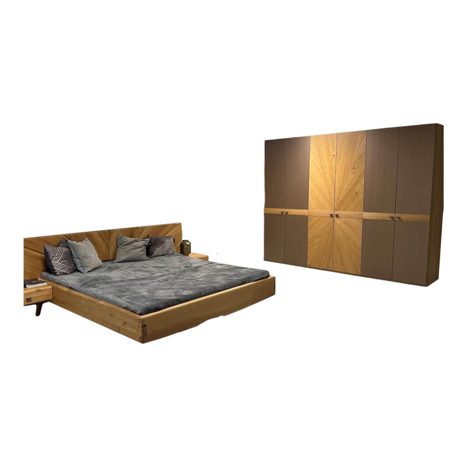 Anrei - Schlafzimmer Sol Asteiche Gebürstet Natur Geölt Farbglas Bronce Matt Mit Ledergriff Rock Grau Schwarz - 1