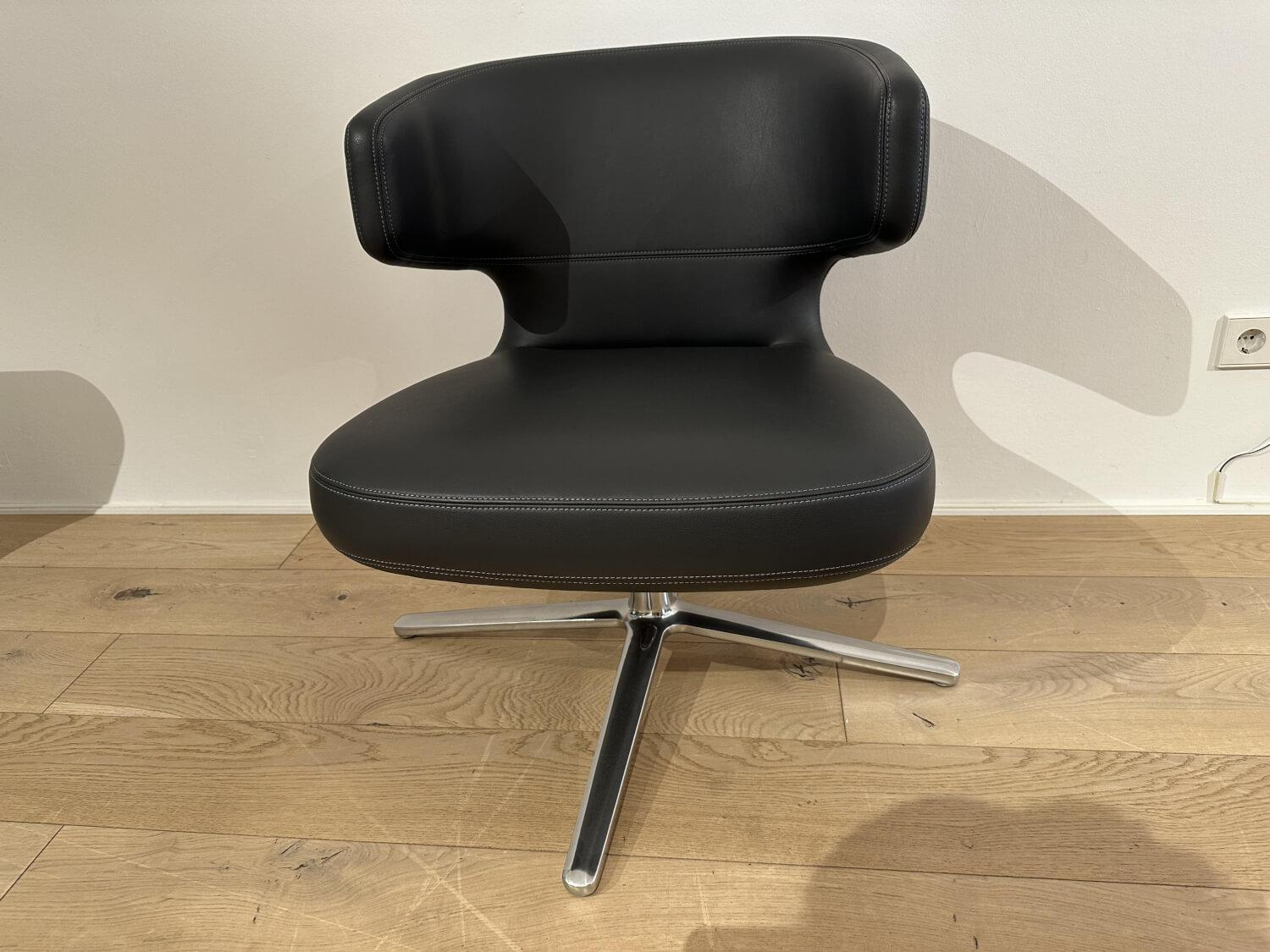 Vitra - Sessel Petit Repos Leder Premium Asphalt 67 Anthrazit Untergestell Aluminium Poliert Mit Filzgleitern - 6