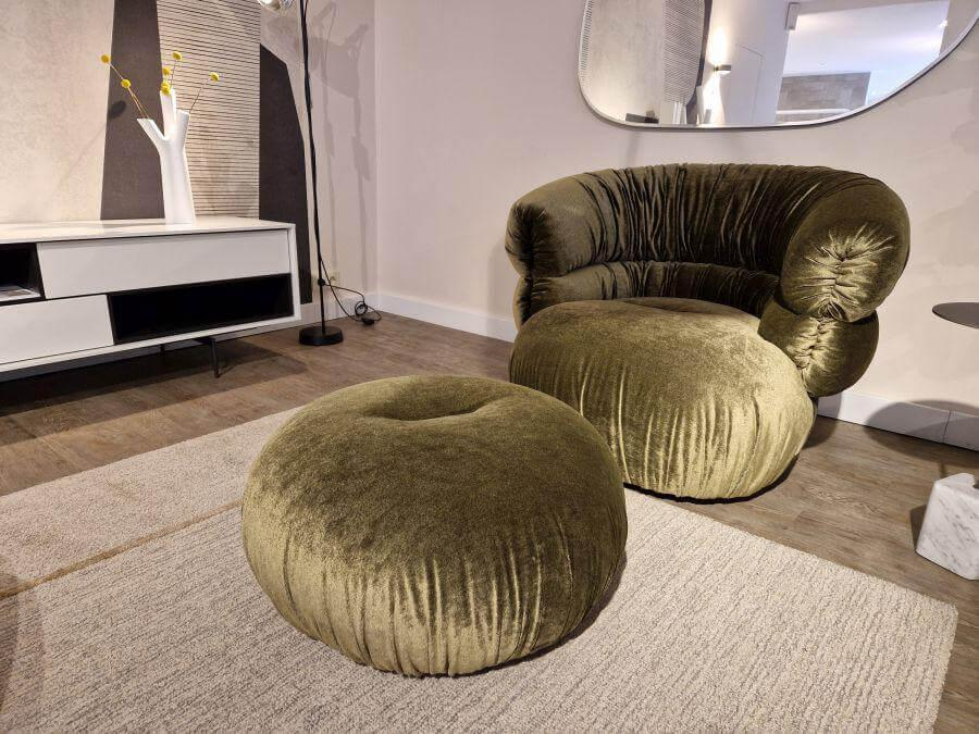 Bretz - Sessel Balaao Stoff  Velour Salvia 66 8439 Grün mit Hocker - 10