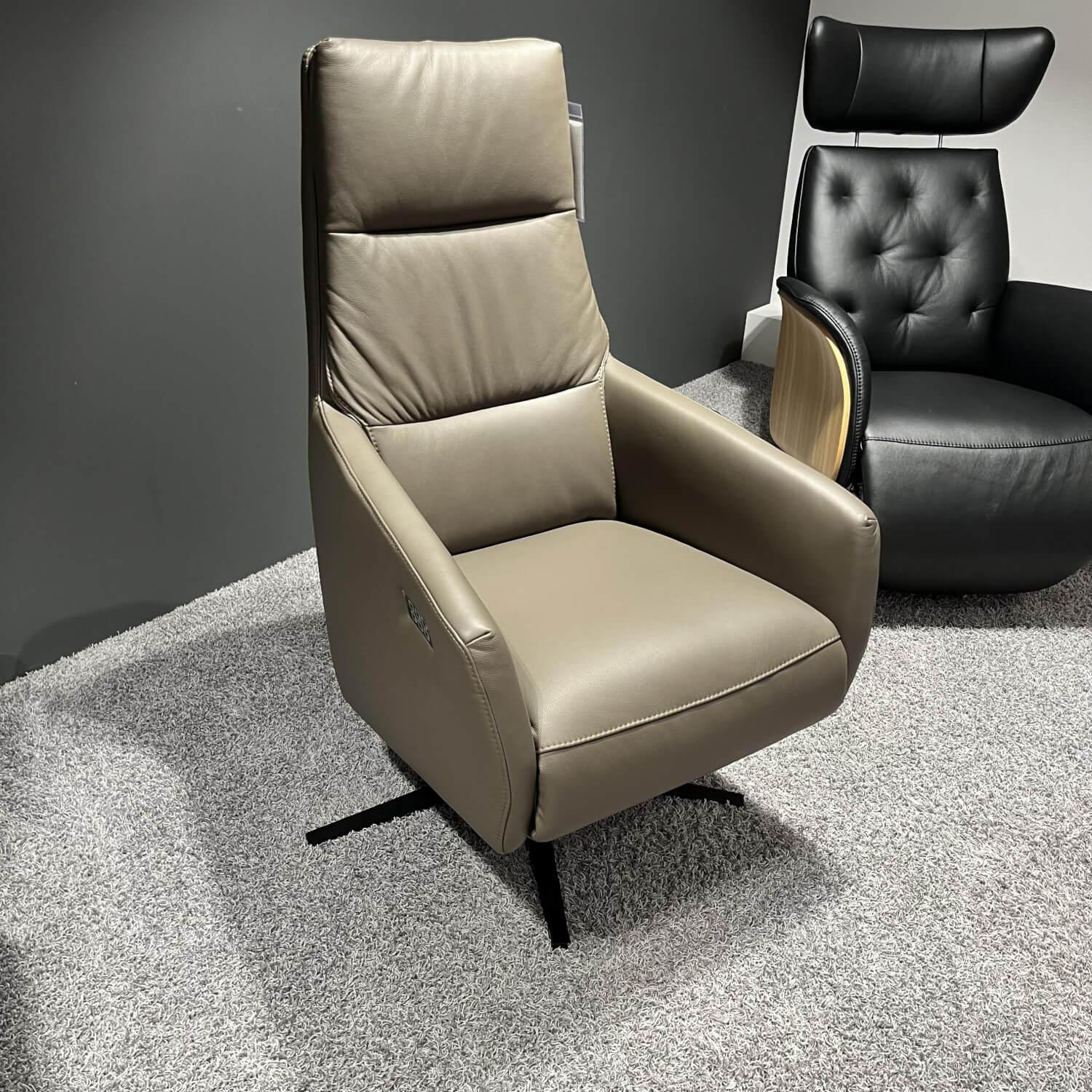 Contur - Drehsessel Possitano Leder WM Schlamm Beige Gestell Metall Schwarz - 3