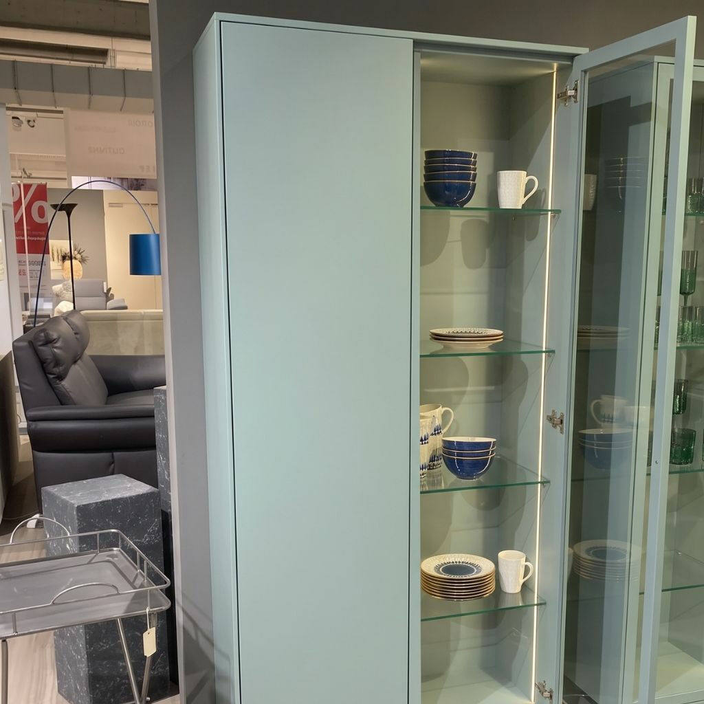 Musterring - Highboard Kara Frame Lack Agave Grün Klarglas Kufengestellt Chrom Glänzend Inkl. LED Beleuchtung - 2