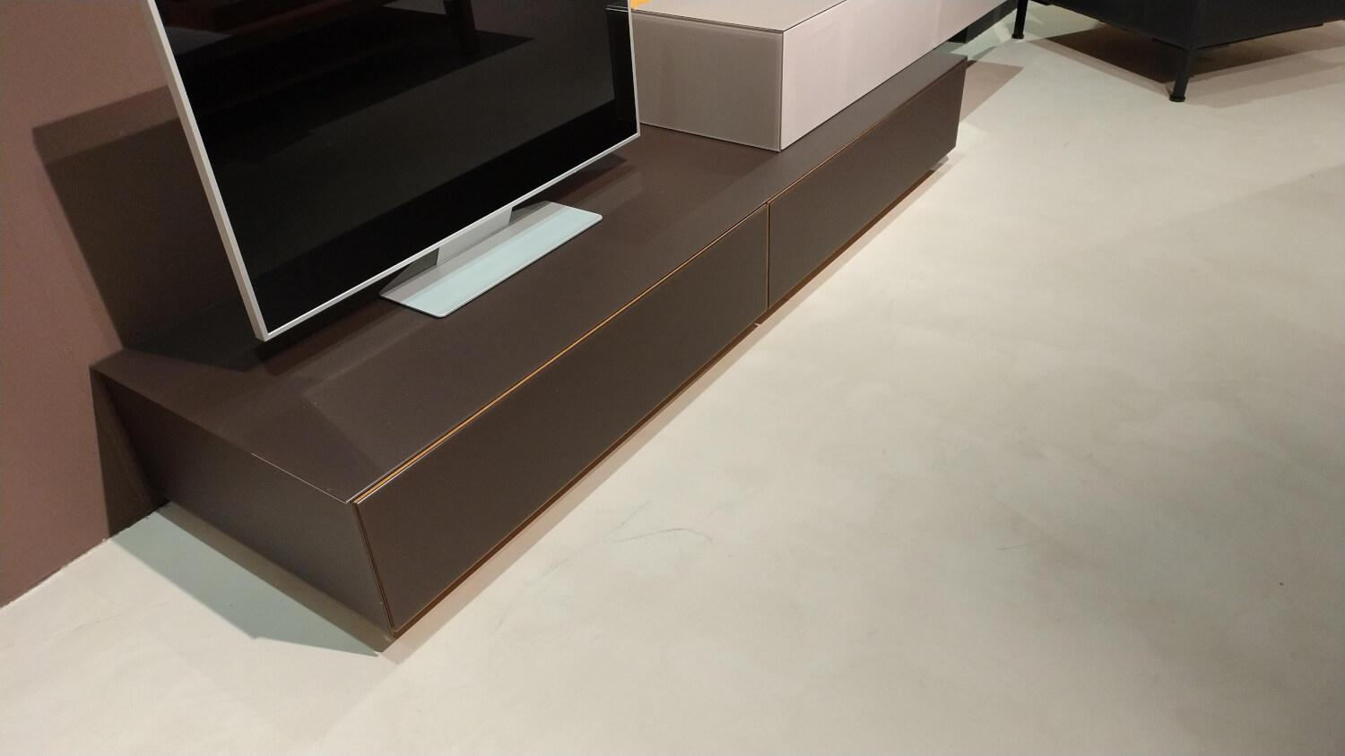 Mobilari - Wohnwand Cubus Pure Eiche Massiv Farbglas Grau Und Dunkelbraun - 5