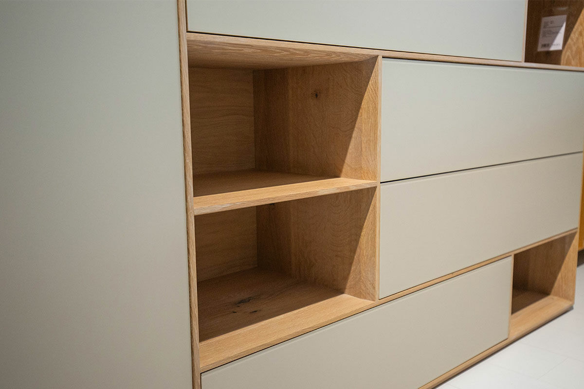 Rodam - Sideboard Sigma Eiche Weiß Geölt Satinierstes Glas Hellbeige - 3