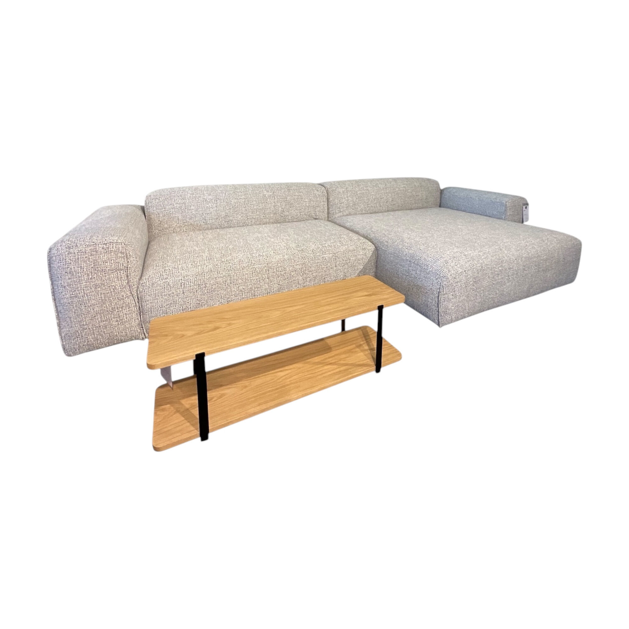 Casamobile Living - Ecksofa Padua aus Stoff Storm 2 Light Grey Grau Füße Schwarz Inklusive Beistelltisch - 1