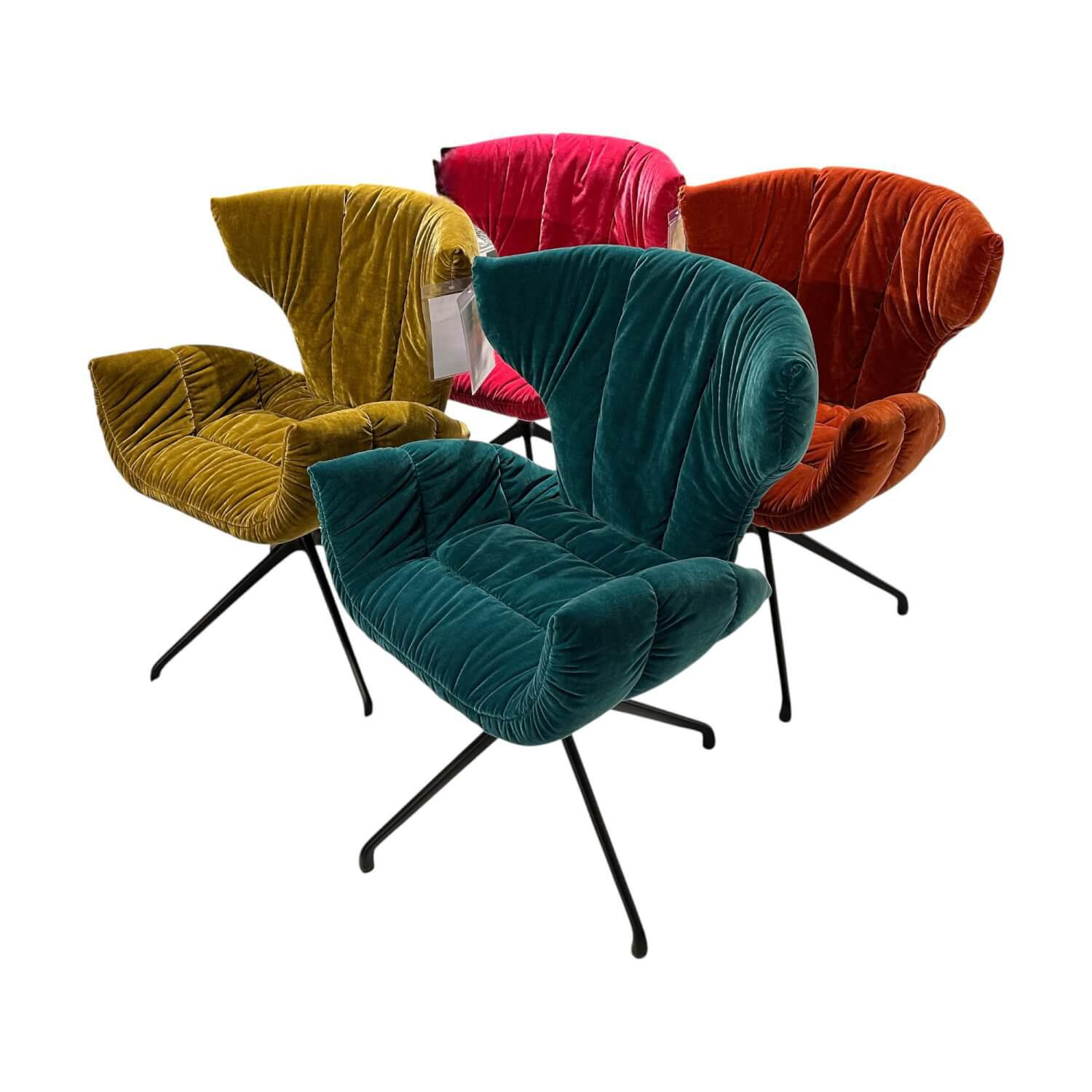 Bretz - 4er Set Esstischstuhl Cassia Stoff 64 1978 Velvet Gold Green Grün Rot Pink Füße 98 Matt Schwarz - 1