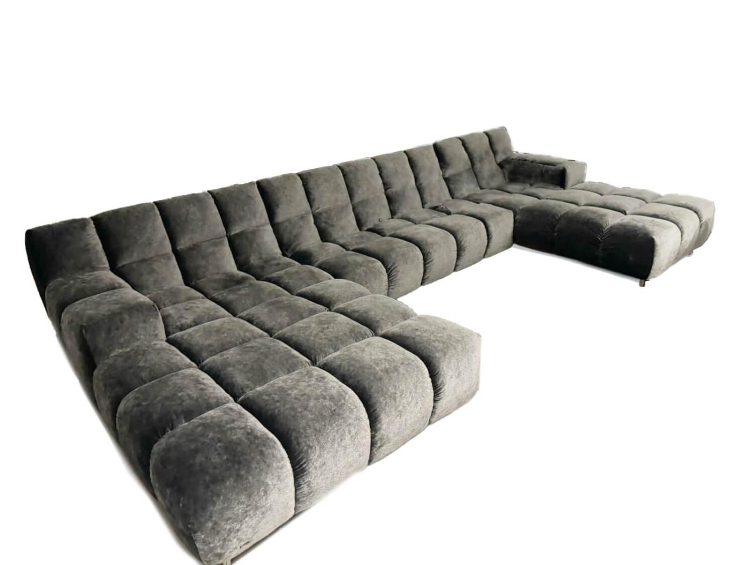 Bretz - Ecksofa Ocean 7 Stoff 66 2085 Silberschimmer Grau mit 7 Kissen - 1