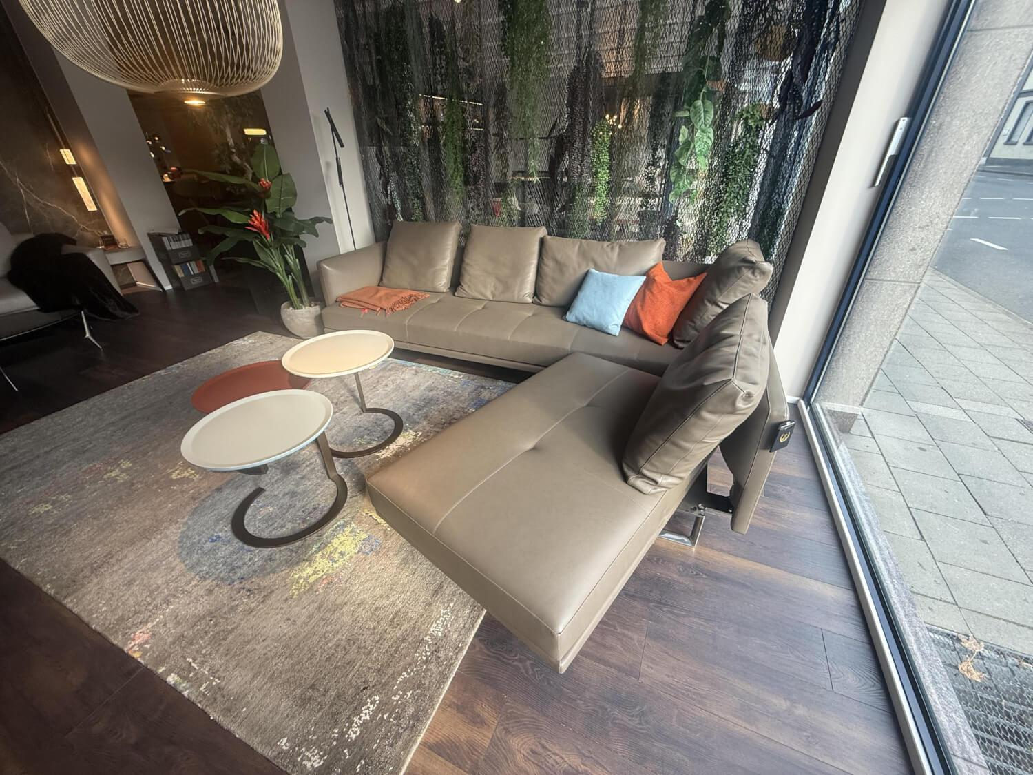 Walter Knoll - Sofa Prime Time Leder Elen Khaki Grün Braun Füße Poliert Mit Schwenkfunktion Und Kissen - 2
