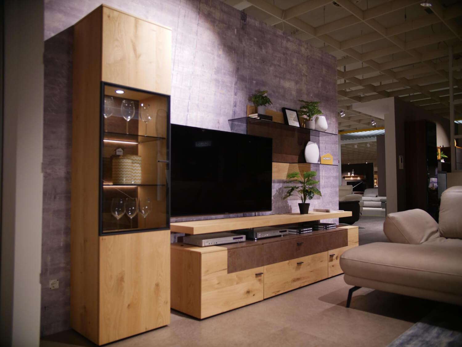 Gwinner - Wohnwand Mondo Cantato CN7 Balkeneiche Natur 2205 Akzent Rostoptik Mit Beleuchtung - 6