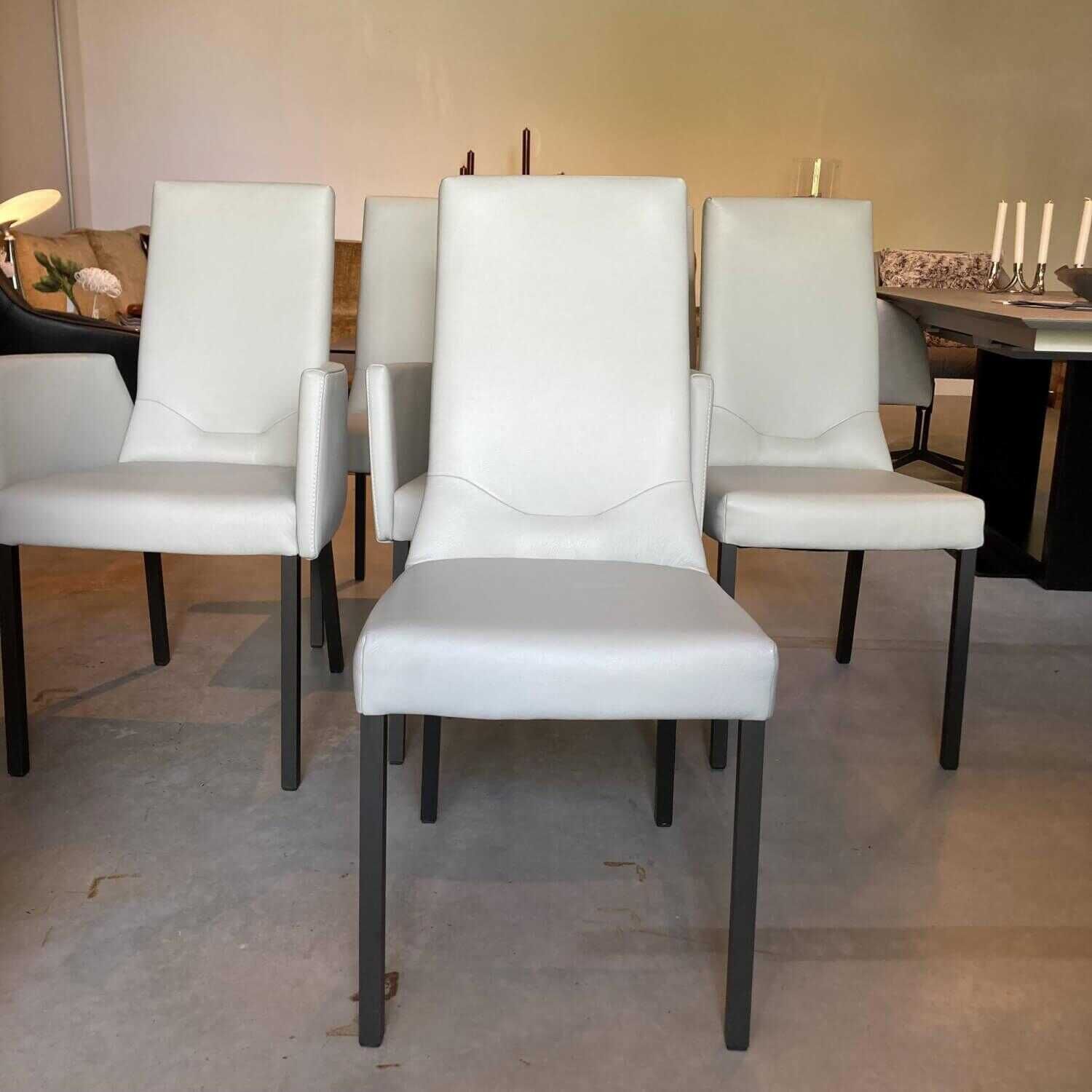 6er-Set Stuhlgruppe Leder Toledo Perle Weiß Füße Metall Schwarz
