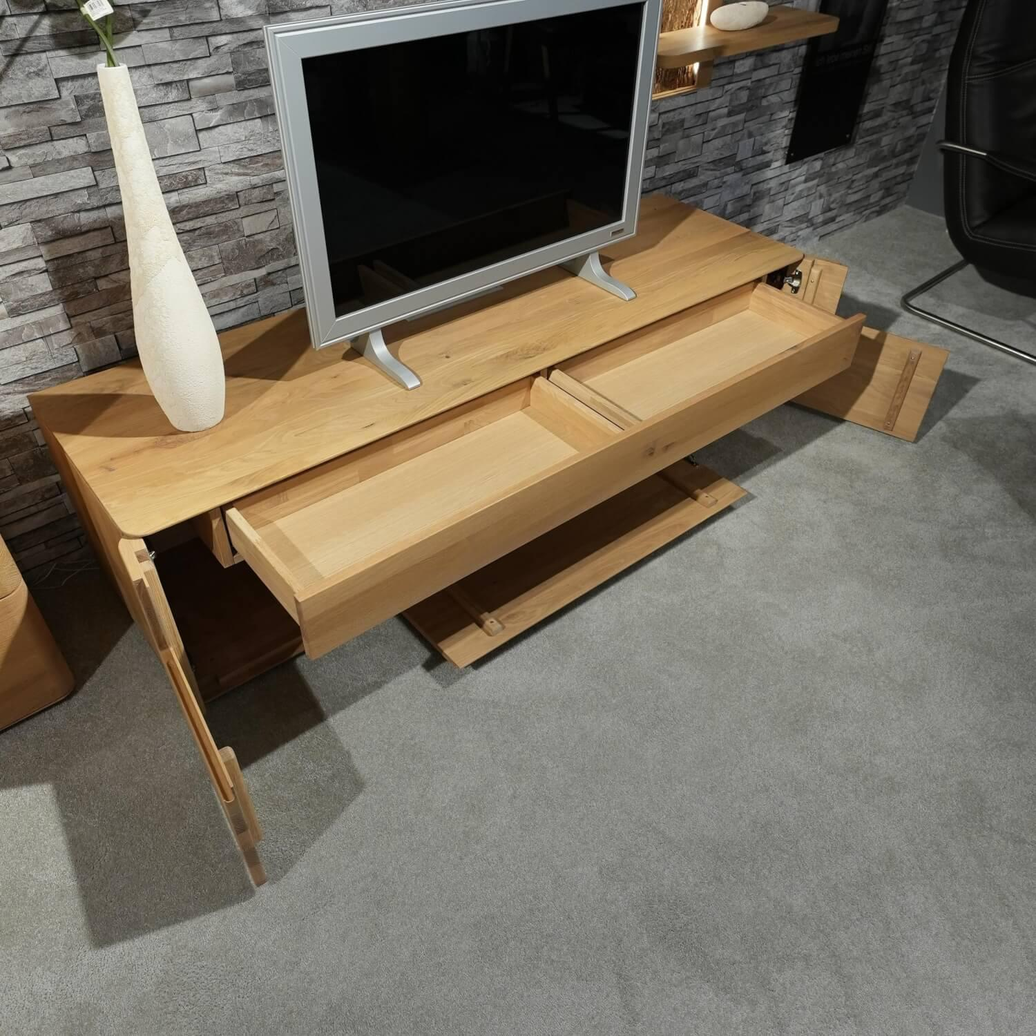 Decker - Wonwand Lavaro Wildeiche Bianco Massiv Geölt Mit Sideboard Und Beleuchtung Ohne Fernseher - 13