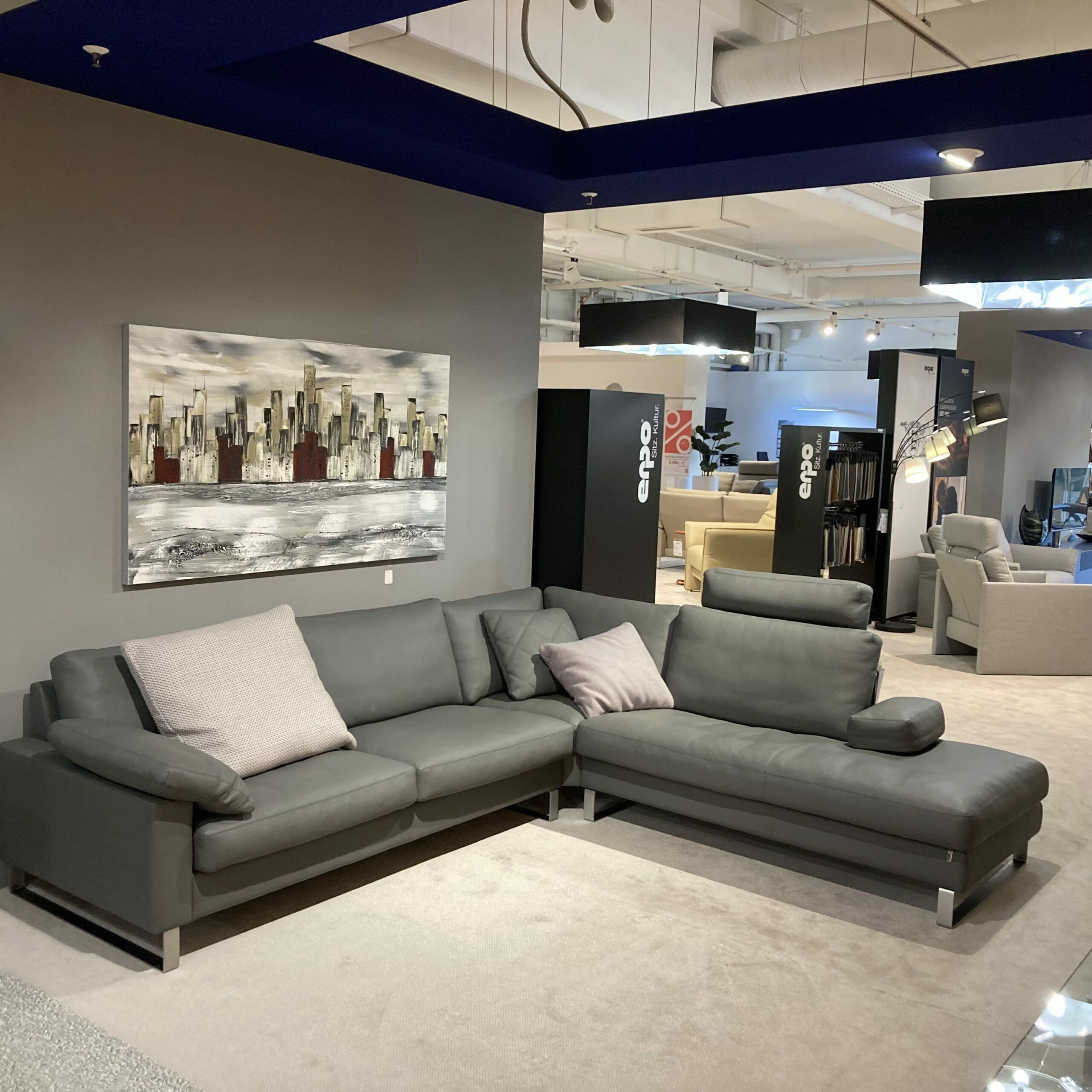 Erpo - Ecksofa Classics 500 Leder 43 Grau 570 mit Kopfstütze - 2