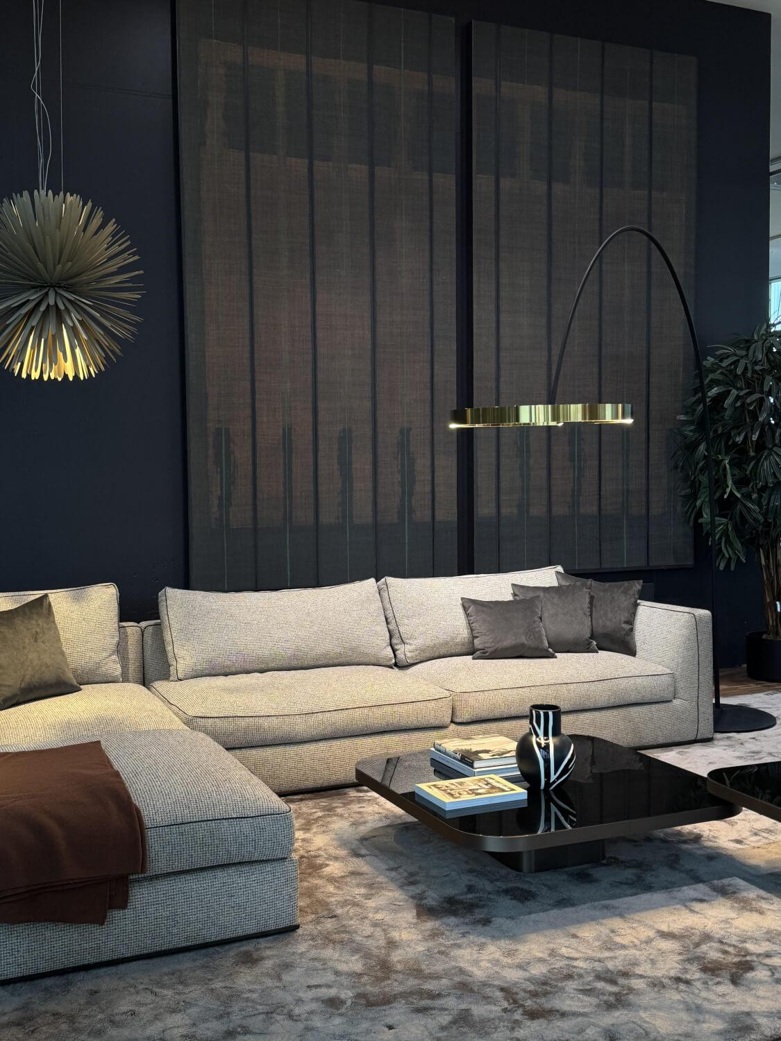 B&B Italia - Ecksofa Richard Stoff Lieso Pied De Poule Graun Und 315 Braun Profil Stoff Ballano Schiefer Füße Metall Schwarz Verchromt Und Lackiert Inklusive 3 Rückenkissen - 8