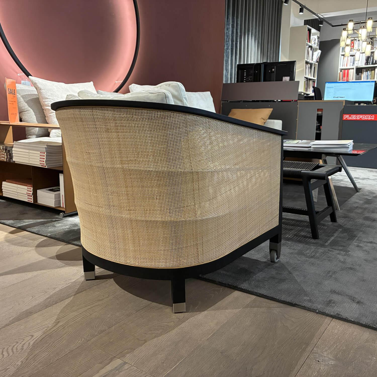 Flexform - Sessel Mozart Sitz Stoff Weiß Rücken Geflecht Gestell Schwarz Gebeizt Mit Rollen - 3