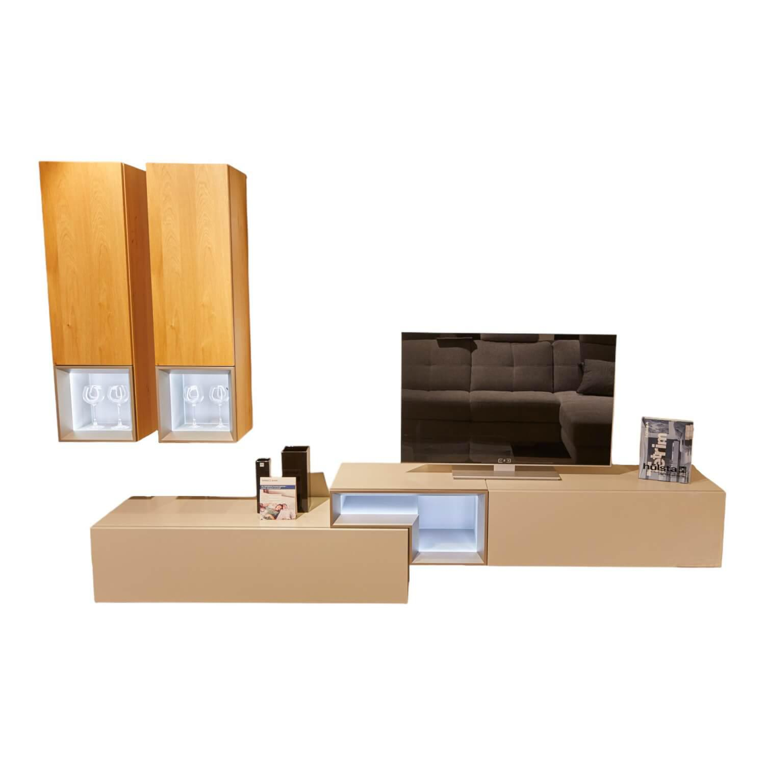 Hülsta - Wohnwand Tetrim Lack Seidengrau Natureiche Rahmen Bronzefarbig Inklusive LED-Rahmenbeleuchtung - 1