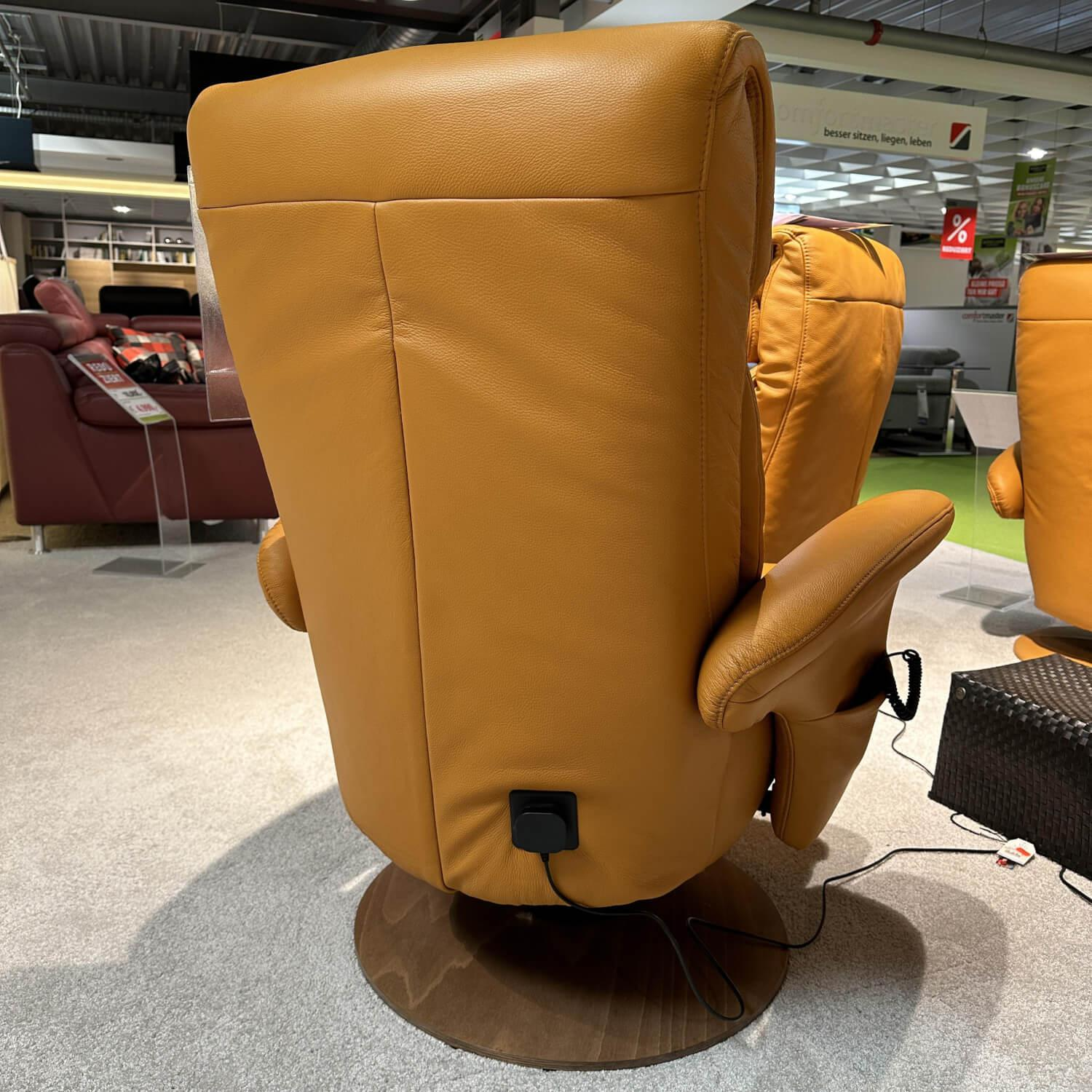 TV-Sessel Large 2-Motorig 7727 Leder 24 Longru Safran Braun Fuß Teller Buche Braun Mit Aufstehhilfe