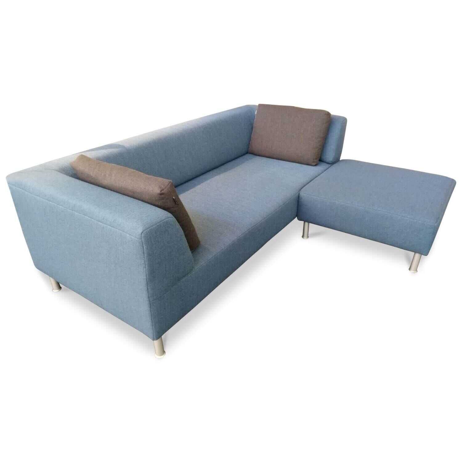 Sofa 185 in Stoff Blau mit Hocker