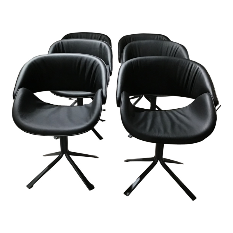 Wimmer - 6er-Set Wodan Schalenstühle Leder Colorado Textilgewebe Ocean Schwarz - 1