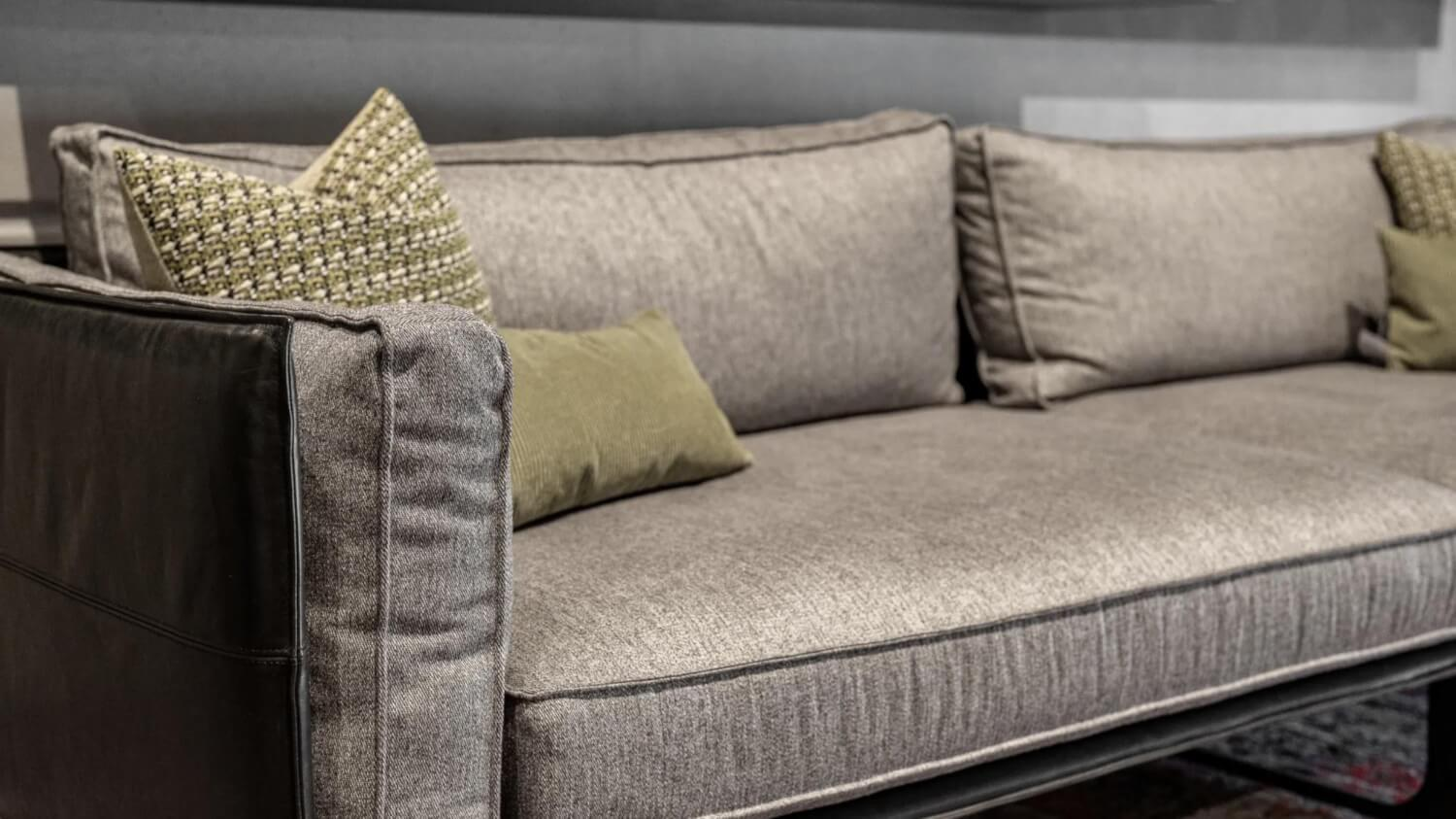 IP Design - Sofa Cube Air Leder Gascogne Espresso Braun Stoff Noah Grau - 5