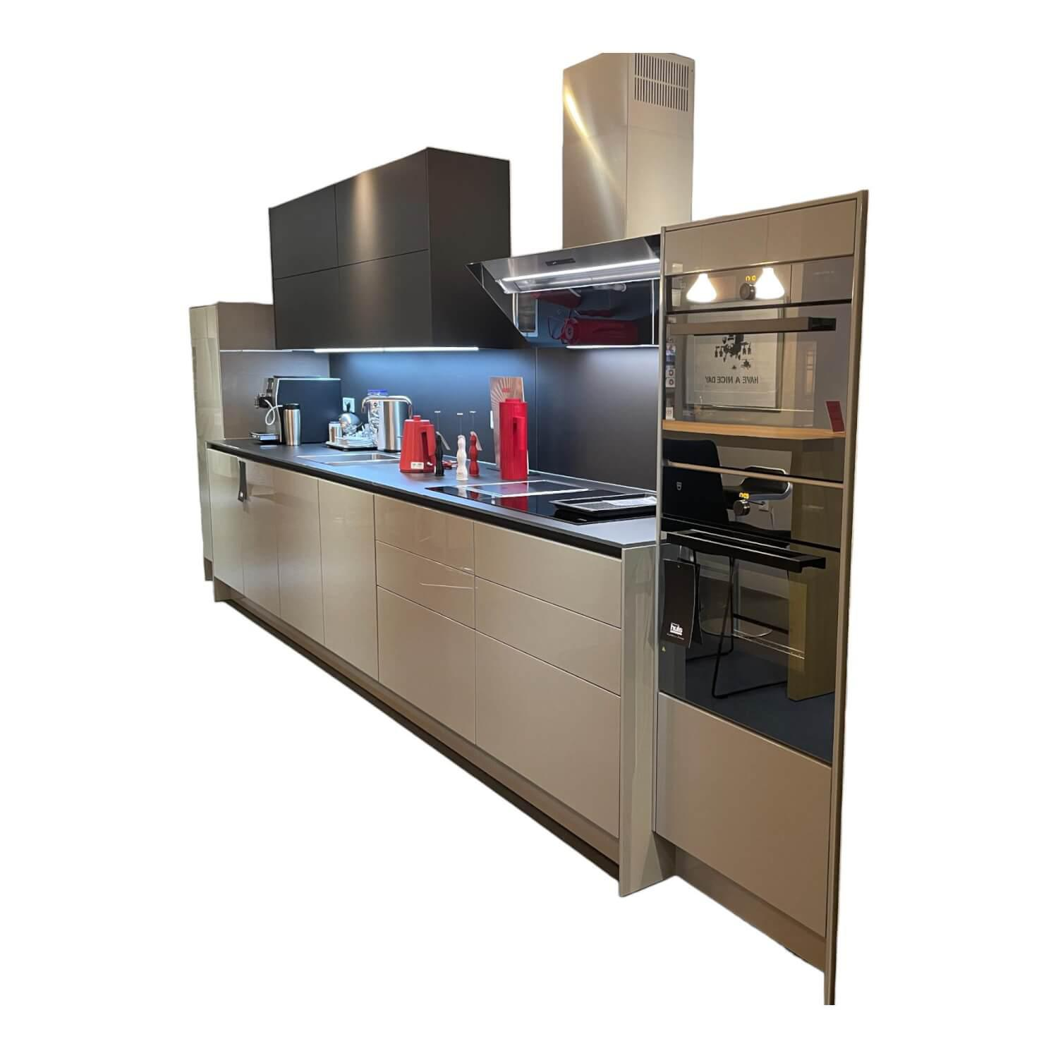 Kücheneinrichtung S2 Hochglanzfront Echtlack Achat Grau Kunststoffoberfläche Semi Laque Graphit Grau Mit Elektrogeräten