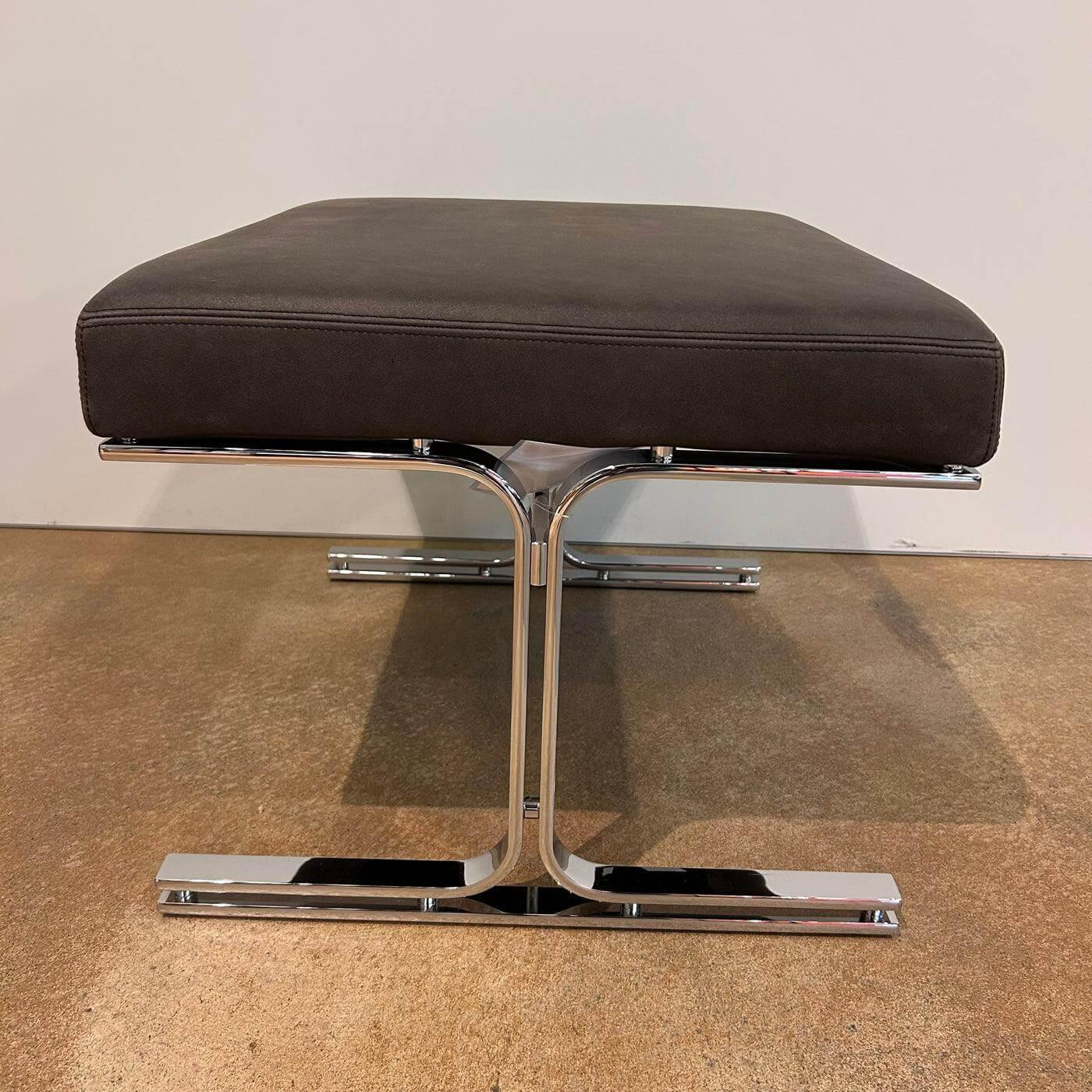 Walter Knoll - Hocker Berlin Chair Leder Vintage 65 1410 Cigar Schwarz Gestell Profilstahl Hochglanz Verchromt - 2