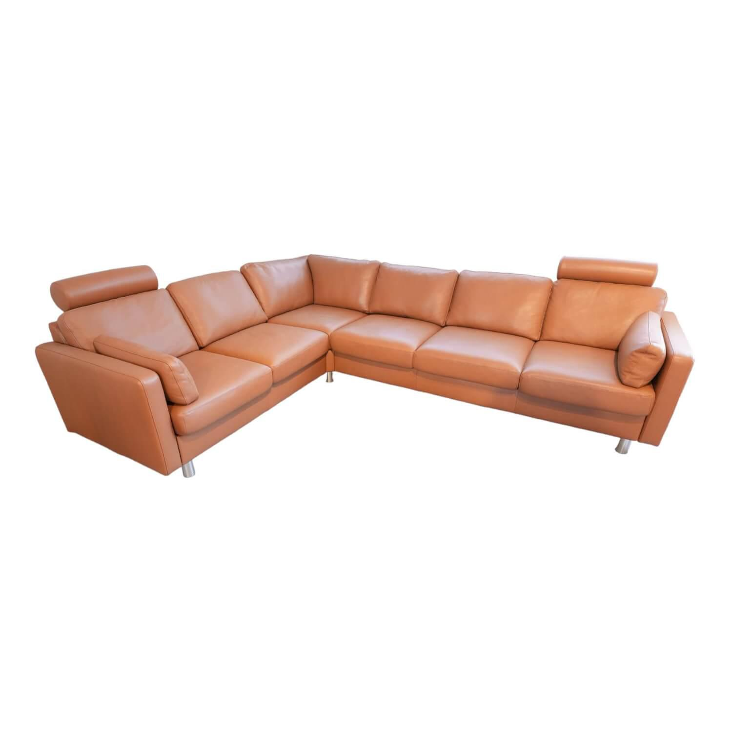 Stressless - Ecksofa E600 Leder Noblesse 37 Tigereye Braun Stahlfuß Mit Kissen Und Kopfstützen - 1