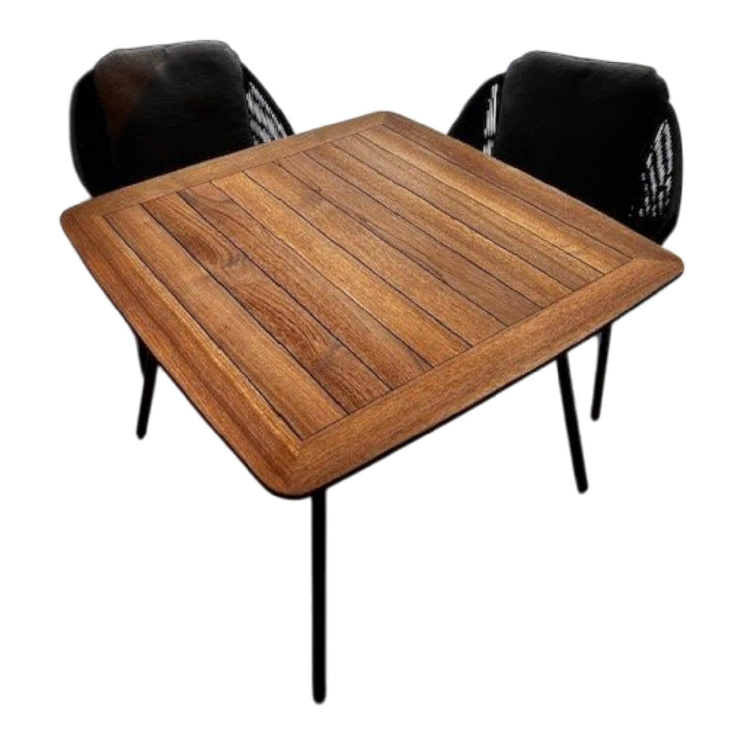 Weishäupl - 2er-Set Stuhl Denia Untergestell Grau mit Tisch Teak Massiv - 1