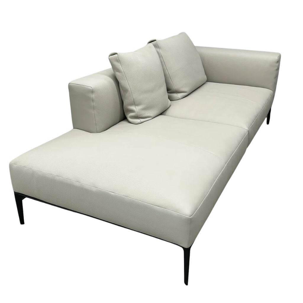 Walter Knoll - Recamiere 3-Sitzer Jaan Living Leder Safari Chalk Grau Füße Schwarz Matt Pulverbeschichtet - 3