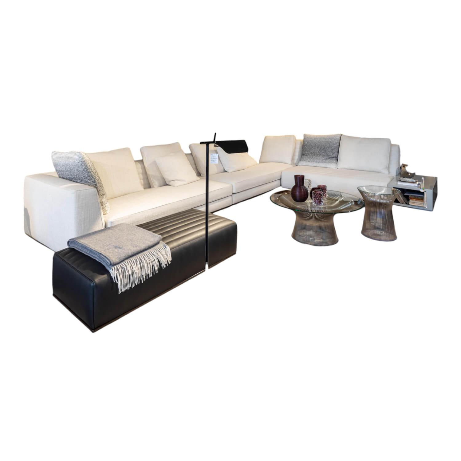 Minotti - Ecksofa Roger Suite Spring Stoff Natte 01 Bianco Weiß Case Lackiert Ghiaccio mit gleichfarbigen Kissen - 1
