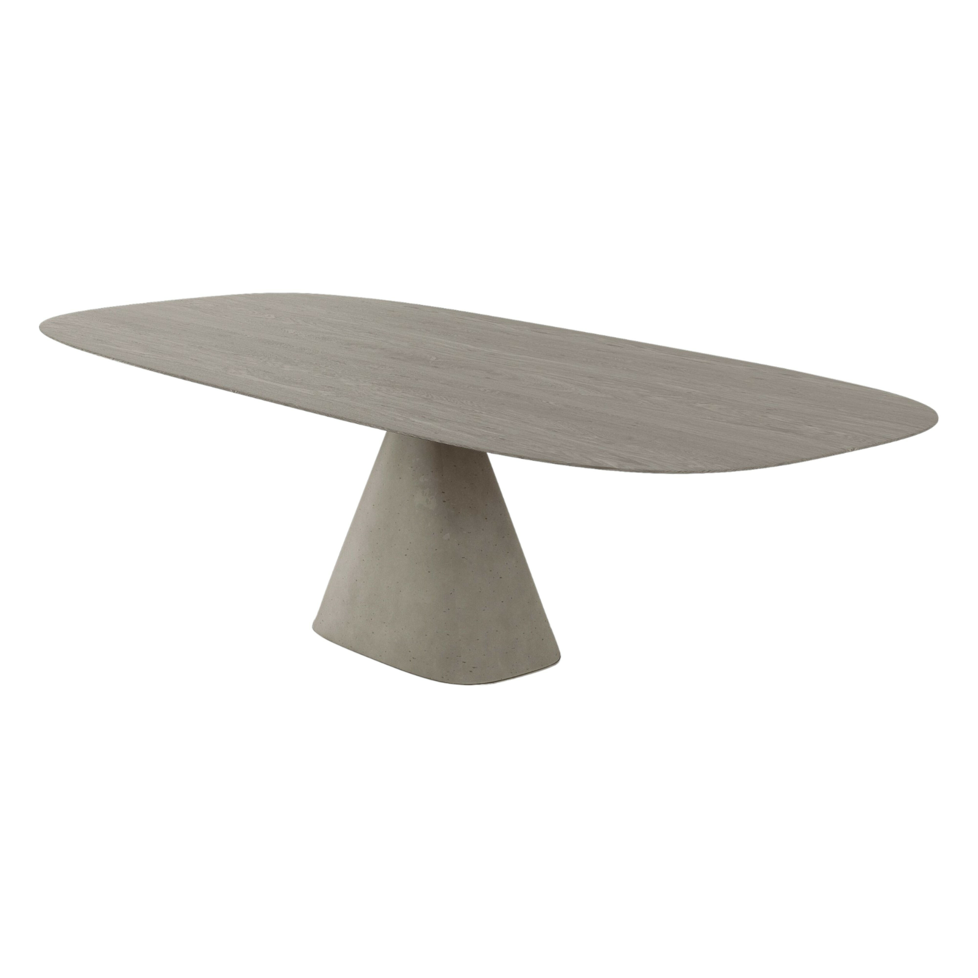 Zoom by Mobimex - Esstisch Bridge Superelipse Platte Eiche Steingrau Lackiert Fuss Beton PSI 650 Creme-Grau - 1