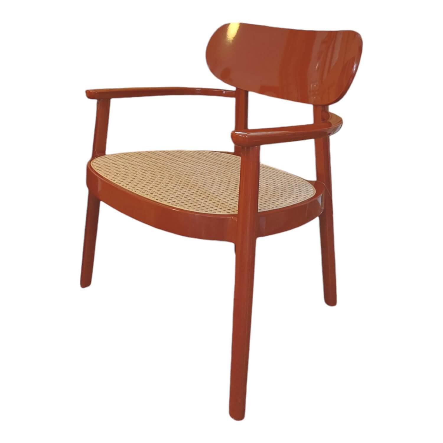 Thonet - Holzsessel 119F Hochglanzlack Dunkelrot  Sitzfläche Rohrgeflecht Gleiter Kunststoff Braun Mit Filz Mit Armlehnen - 1